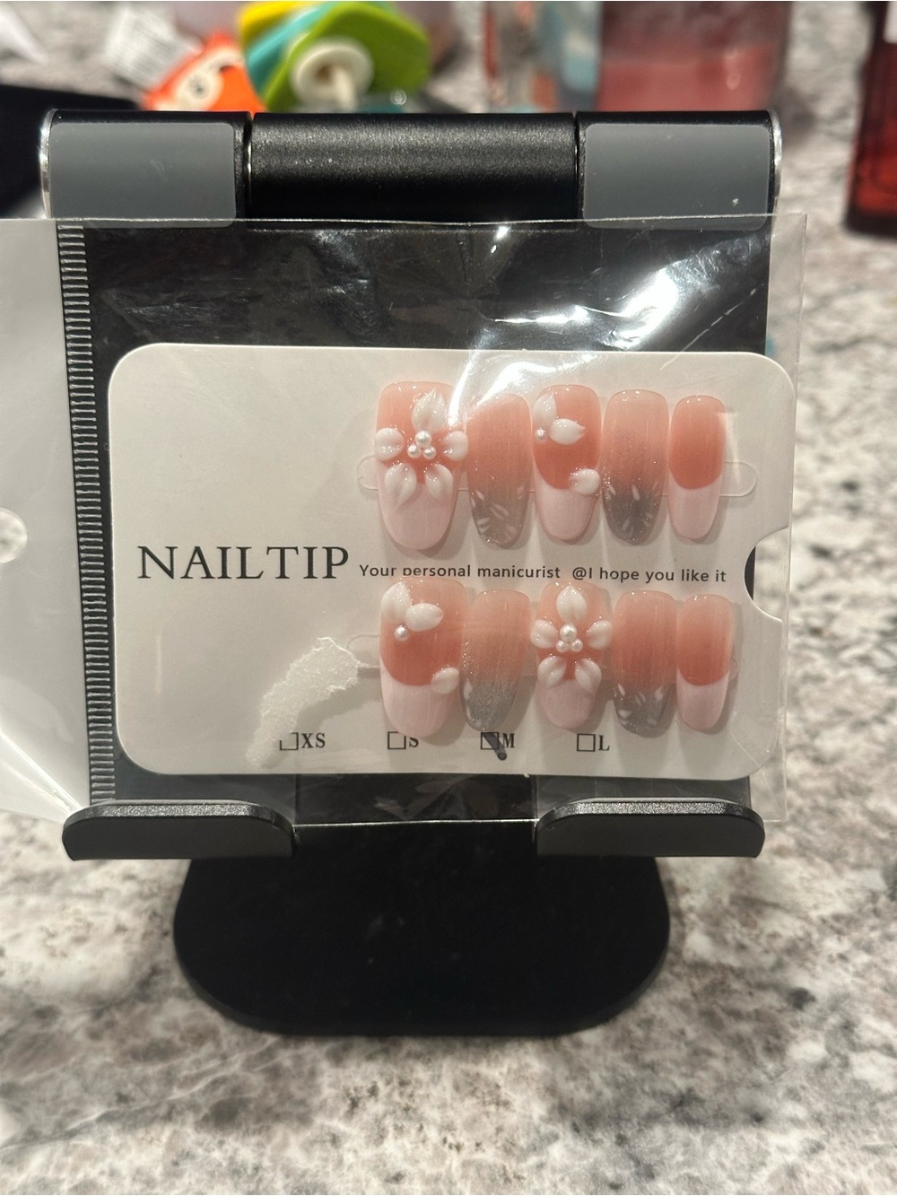 NAILTIP Pink Floral Press-On Nail Set